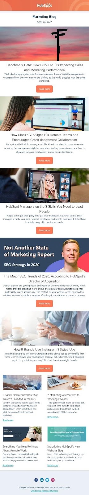 Przykładowy newsletter HubSpot